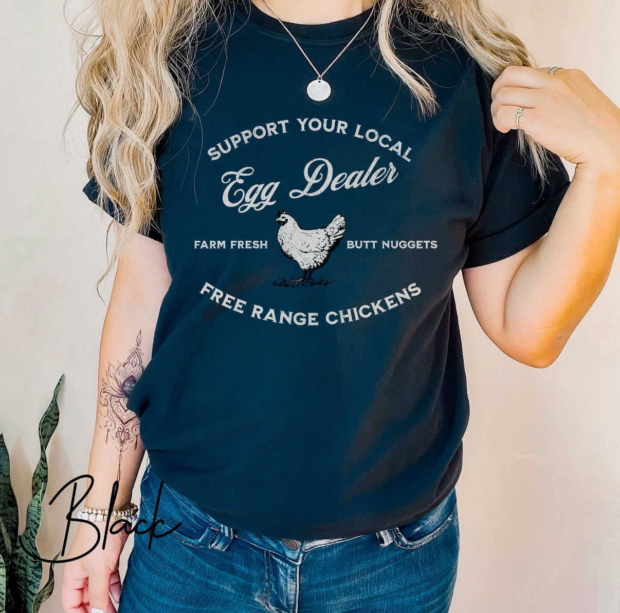 Support Your Local Egg Dealer Farm Fresh Free Range Butt Nuggets Graphic Tee, Funny Chicken T-Shirt, Crazy Chicken Lady Shirt, Egg Dealer Tee, Poultry Lover Gift, Chicken Farmer Gift