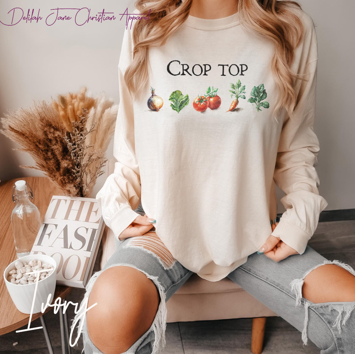 Funny Gardening Sweatshirt – “Crop Top” Vegetable Pun Long Sleeve for Gardeners & Homesteaders, Funny Gardening Shirt, Vegetable Tee, Homesteading Shirt, Gift For Gardener