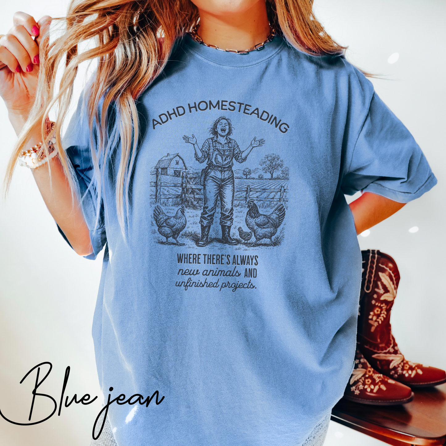 ADHD Homesteading T-Shirt – Funny Farm Life Graphic Tee for Homesteaders & Animal Lovers (Comfort Colors) Funny Homestead Shirt, Farm Girl Western Graphic Tee, Animal Lover T-Shirt, Gift For Farmer