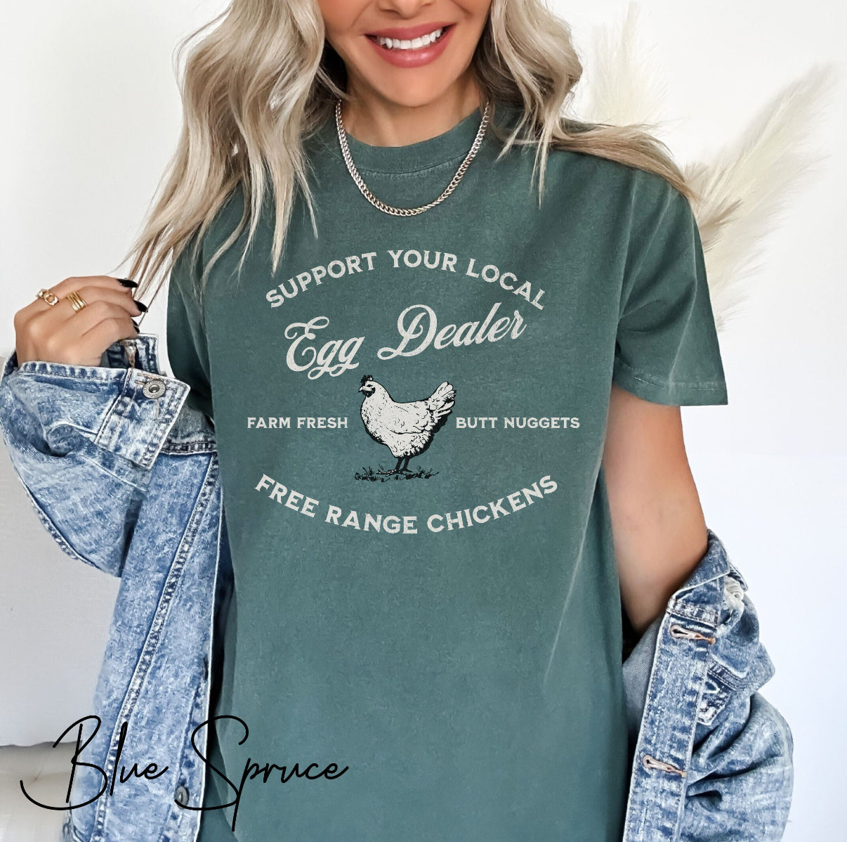 Support Your Local Egg Dealer Farm Fresh Free Range Butt Nuggets Graphic Tee, Funny Chicken T-Shirt, Crazy Chicken Lady Shirt, Egg Dealer Tee, Poultry Lover Gift, Chicken Farmer Gift