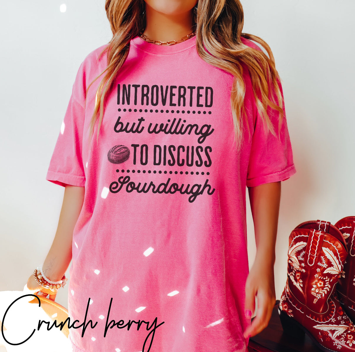 Funny Sourdough T-Shirt – “Introverted But Willing to Discuss Sourdough” Baking & Homestead Graphic Tee, Sourdough Shirt, Funny Bread Maker Shirt, Baker Gift, Homesteader Shirt
