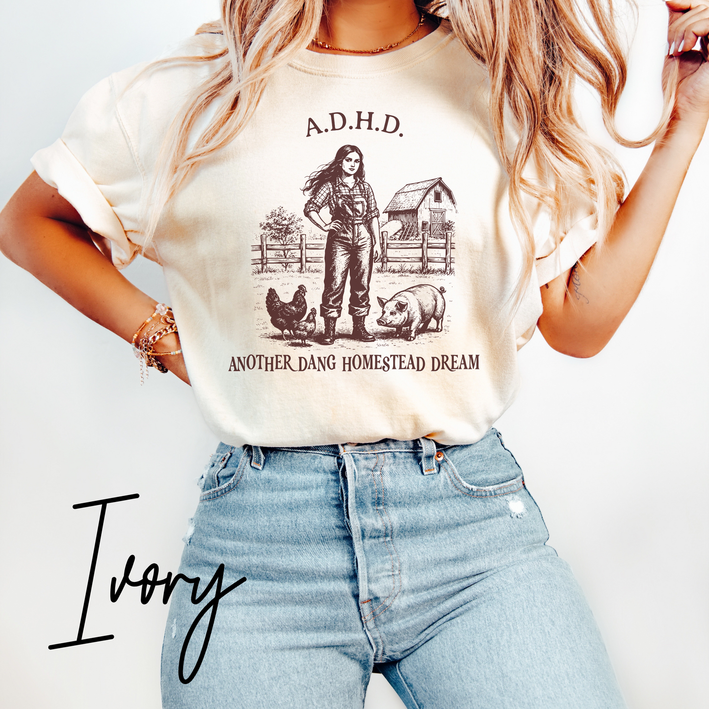 ADHD Another Dang Homestead Dream T-Shirt – Funny Farm Life Homesteader Graphic Tee, Comfort Colors Homestead T-Shirt, Homestead Mom Tee, Gifts For Homesteading Wife, Farm girl Shirt