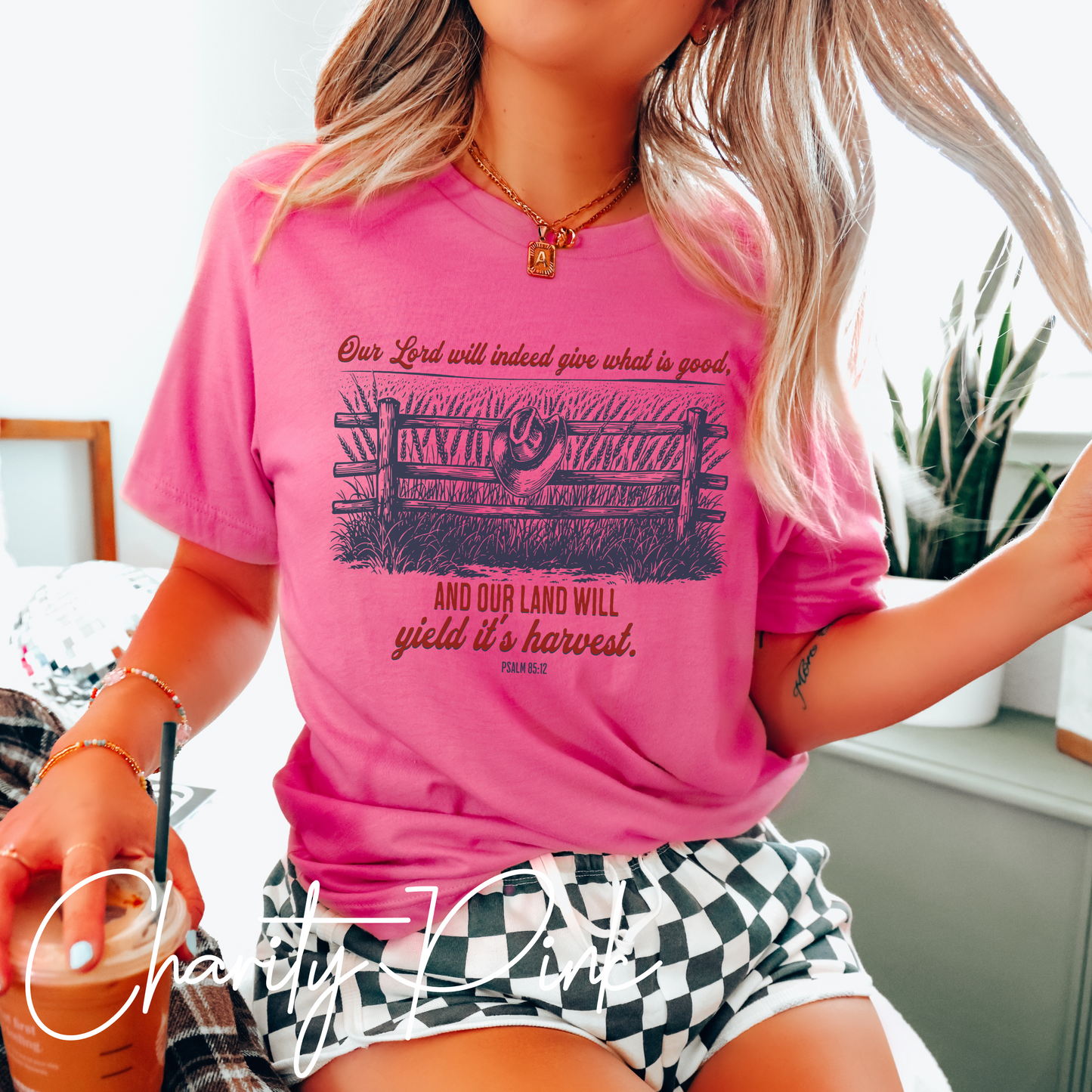 Christian Farm T-Shirt – Psalm 85:12 “Our Land Will Yield Its Harvest” Bible Verse Homestead Graphic Tee Shirt
