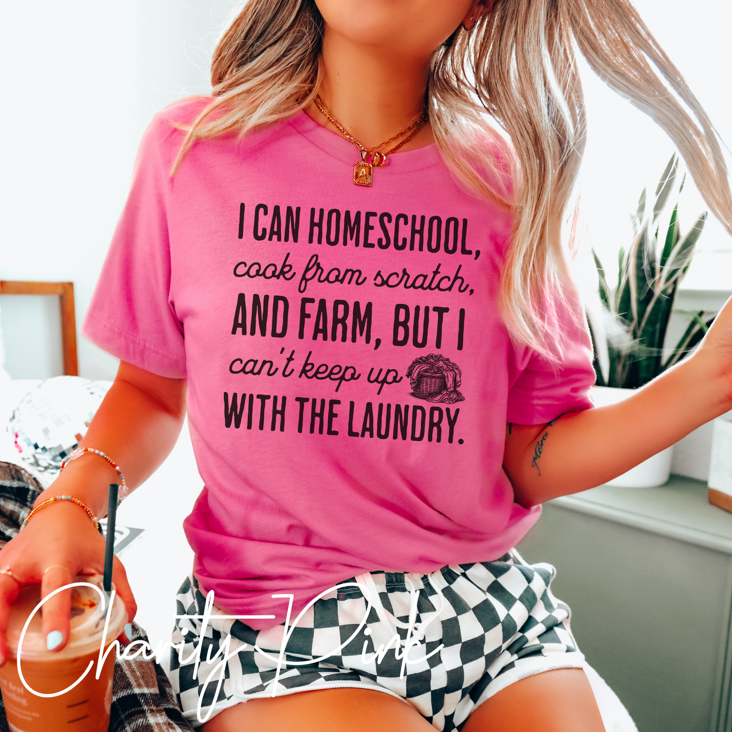Homeschool Farm Life T-Shirt – Funny Homesteading Mom Graphic Tee “Can’t Keep Up With the Laundry”, Homesteading T-Shirt, Farming Tee, Gift For Homeschooling Mother