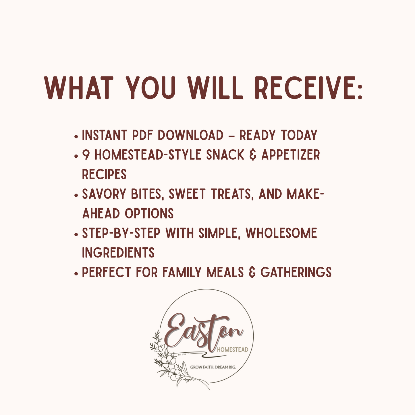 The Easton Homestead Appetizers and Snacks Recipe Book| Digital Download