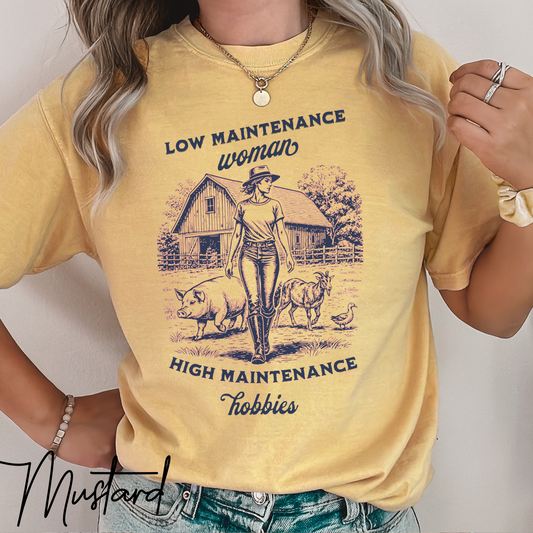 Low Maintenance Woman High Maintenance Hobbies T-Shirt – Funny Farm Life Homesteader Graphic Tee (Comfort Colors), Funny Homestead Shirt, Farm Girl Tee, Homesteading Shirt, Gift For Wife