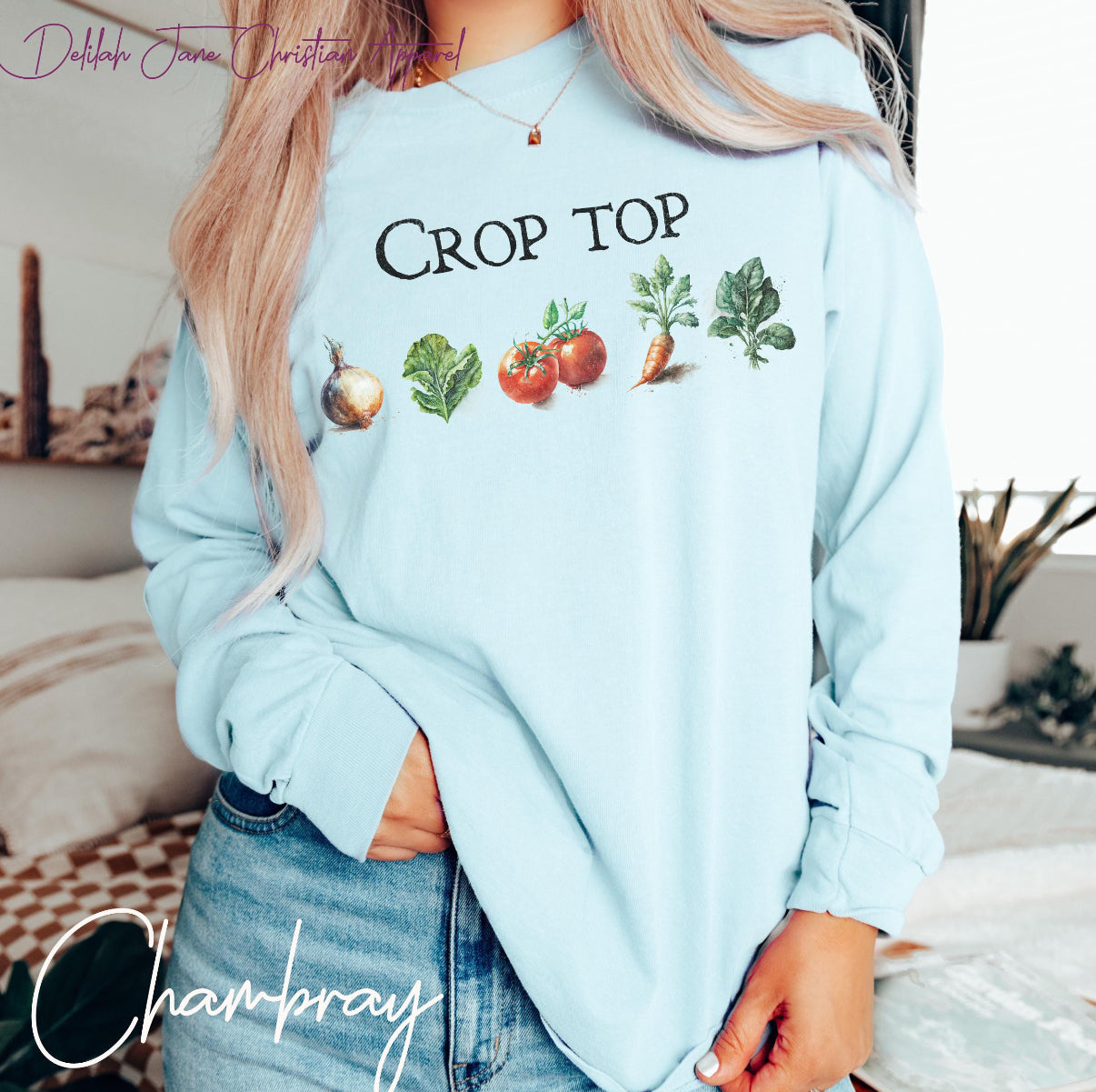 Funny Gardening Sweatshirt – “Crop Top” Vegetable Pun Long Sleeve for Gardeners & Homesteaders, Funny Gardening Shirt, Vegetable Tee, Homesteading Shirt, Gift For Gardener