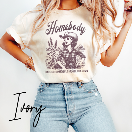 Homebody T-Shirt – Vintage Homestead, Homeschool, Homemade & Homegrown Graphic Tee (Comfort Colors), Homestead T-Shirt, Funny Homesteading Shirt, Homemaker Shirt, Gift For Farmer, Homeschool Mom Tee