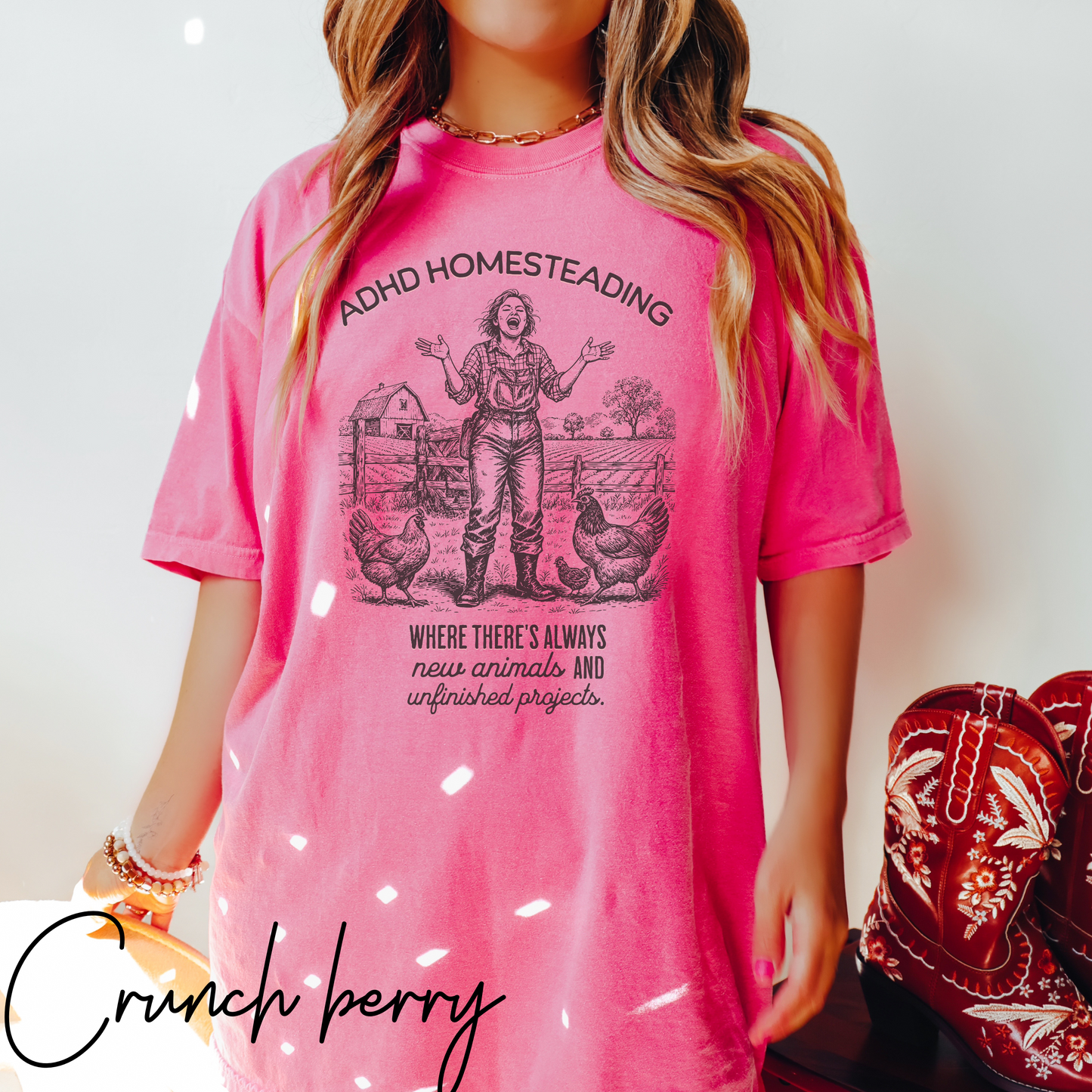 ADHD Homesteading T-Shirt – Funny Farm Life Graphic Tee for Homesteaders & Animal Lovers (Comfort Colors) Funny Homestead Shirt, Farm Girl Western Graphic Tee, Animal Lover T-Shirt, Gift For Farmer