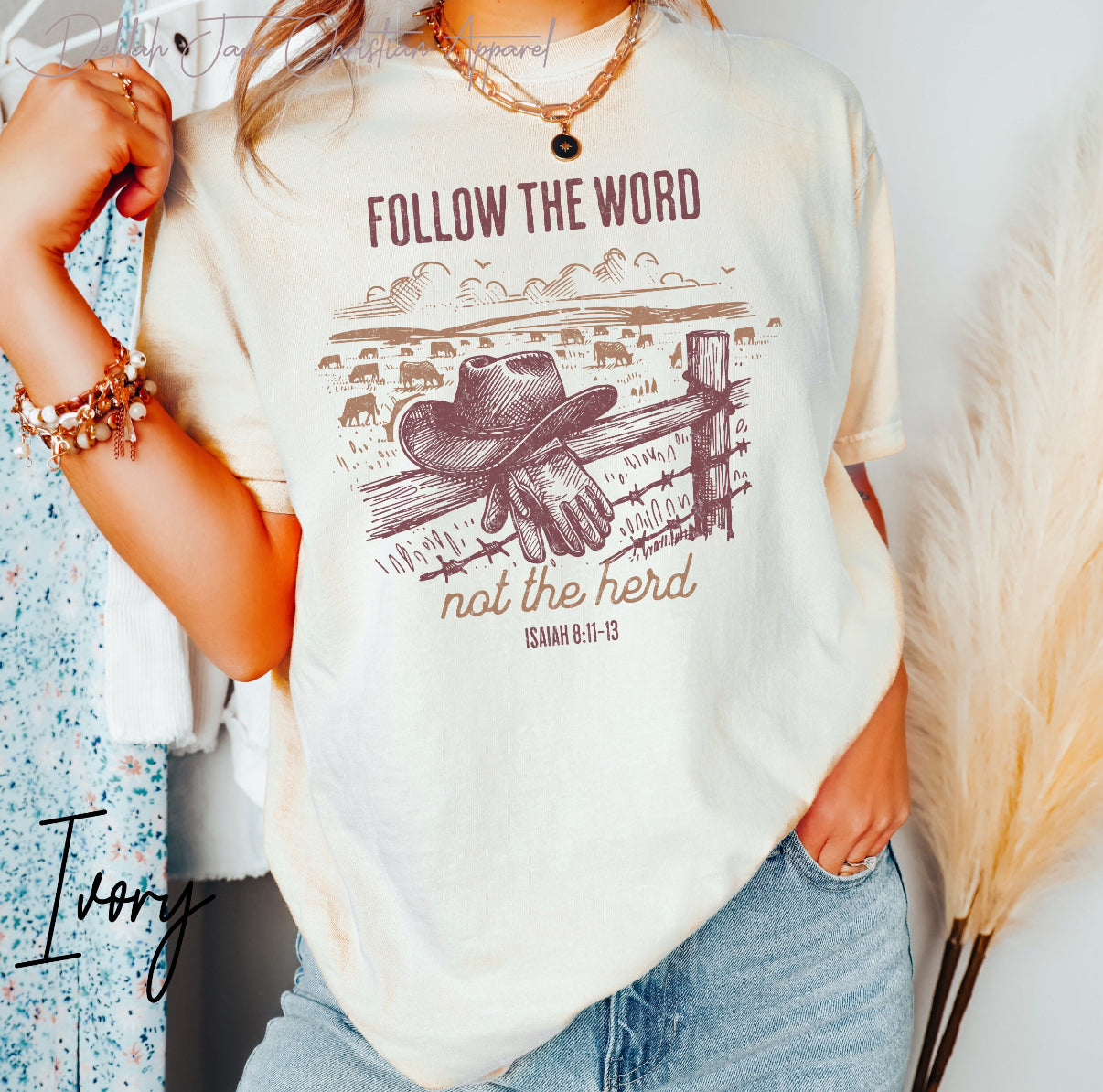Christian Western T-Shirt – “Follow the Word Not the Herd” Isaiah 8:11–13 Bible Verse Graphic Tee, Western Christian Shirt, Scripture Tee, Christian Apparel For Country Girls