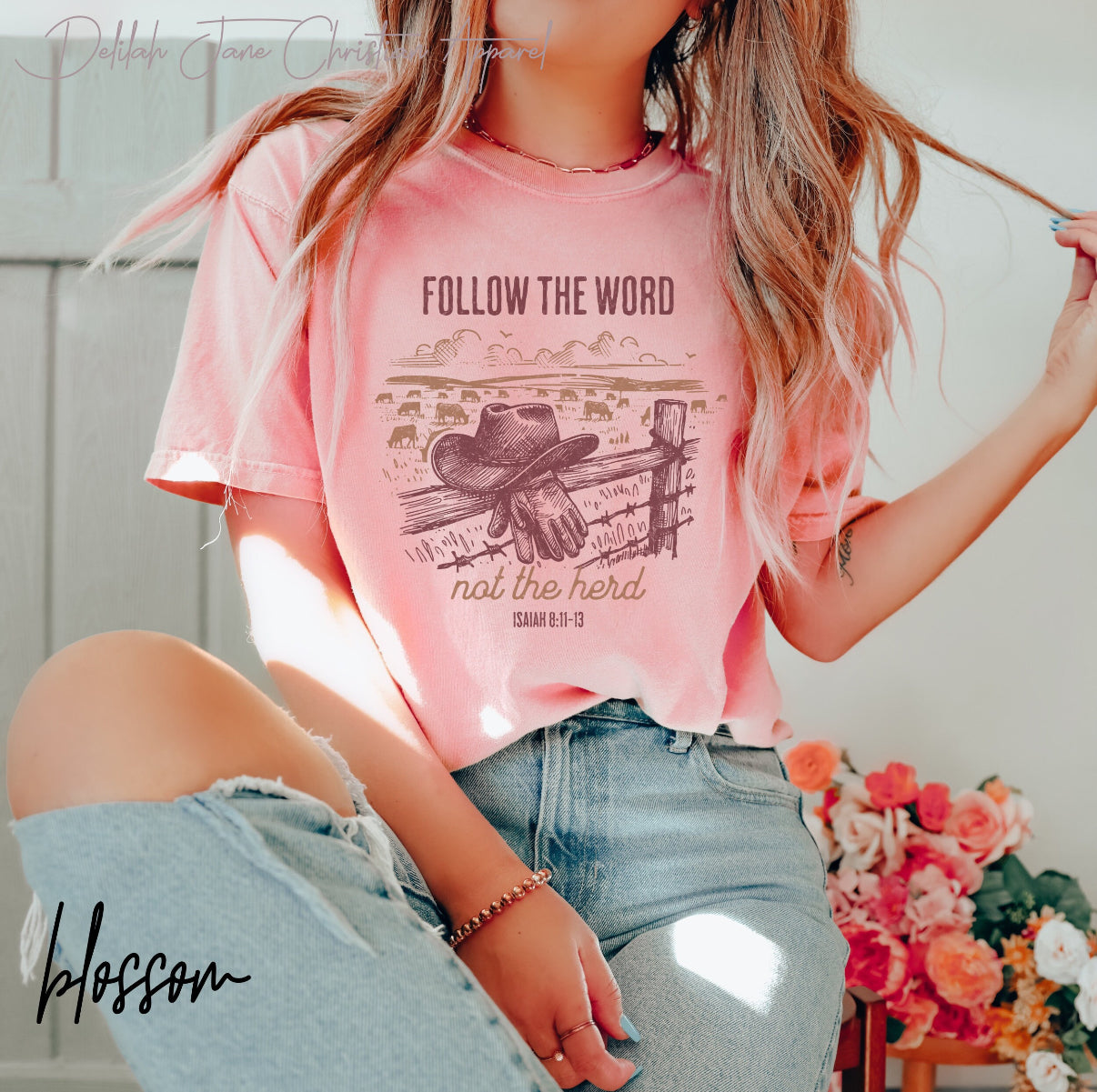 Christian Western T-Shirt – “Follow the Word Not the Herd” Isaiah 8:11–13 Bible Verse Graphic Tee, Western Christian Shirt, Scripture Tee, Christian Apparel For Country Girls