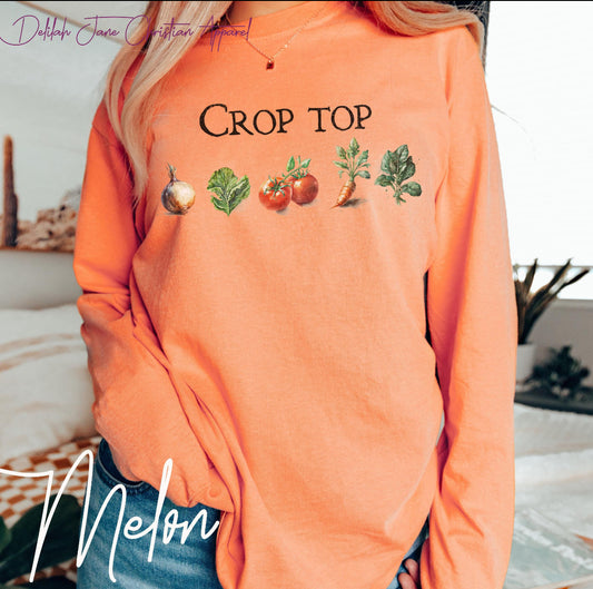 Funny Gardening Sweatshirt – “Crop Top” Vegetable Pun Long Sleeve for Gardeners & Homesteaders, Funny Gardening Shirt, Vegetable Tee, Homesteading Shirt, Gift For Gardener