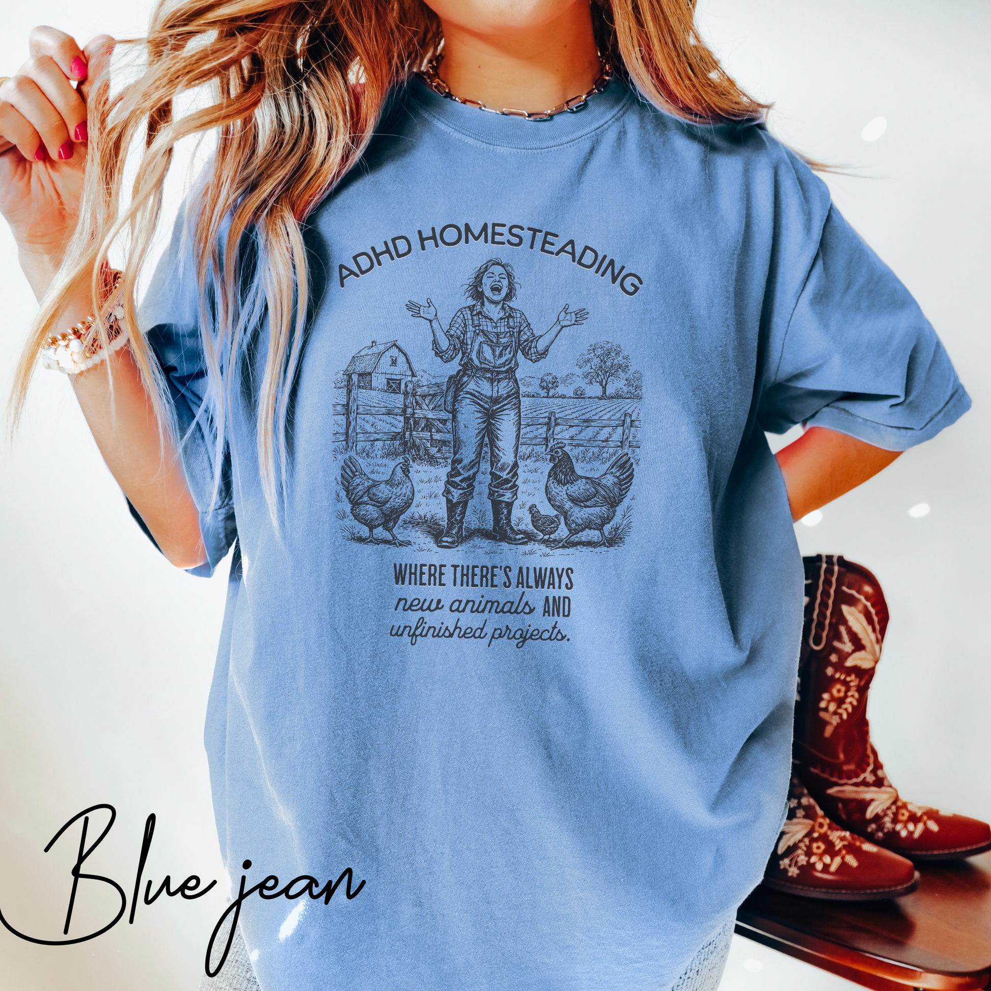 ADHD Homesteading T-Shirt – Funny Farm Life Graphic Tee for Homesteaders & Animal Lovers (Comfort Colors) Funny Homestead Shirt, Farm Girl Western Graphic Tee, Animal Lover T-Shirt, Gift For Farmer