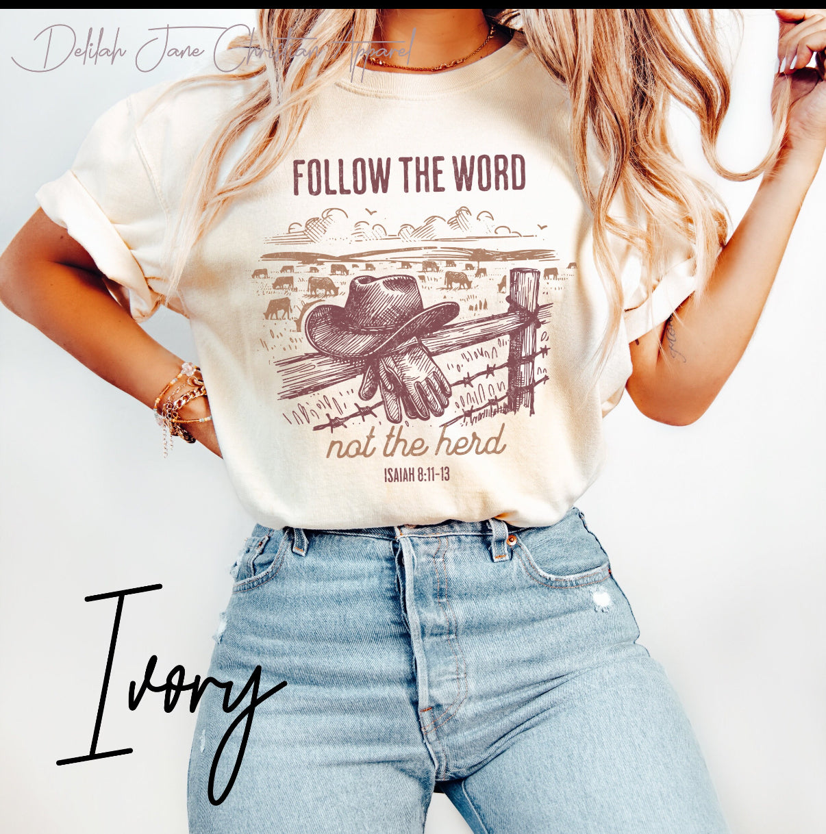 Christian Western T-Shirt – “Follow the Word Not the Herd” Isaiah 8:11–13 Bible Verse Graphic Tee, Western Christian Shirt, Scripture Tee, Christian Apparel For Country Girls