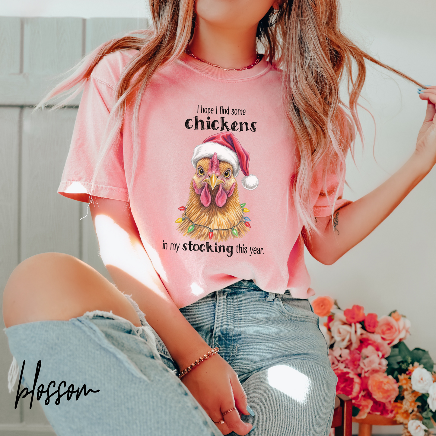 I Hope I Find Chickens in My Stocking Holiday Farm Graphic Tee