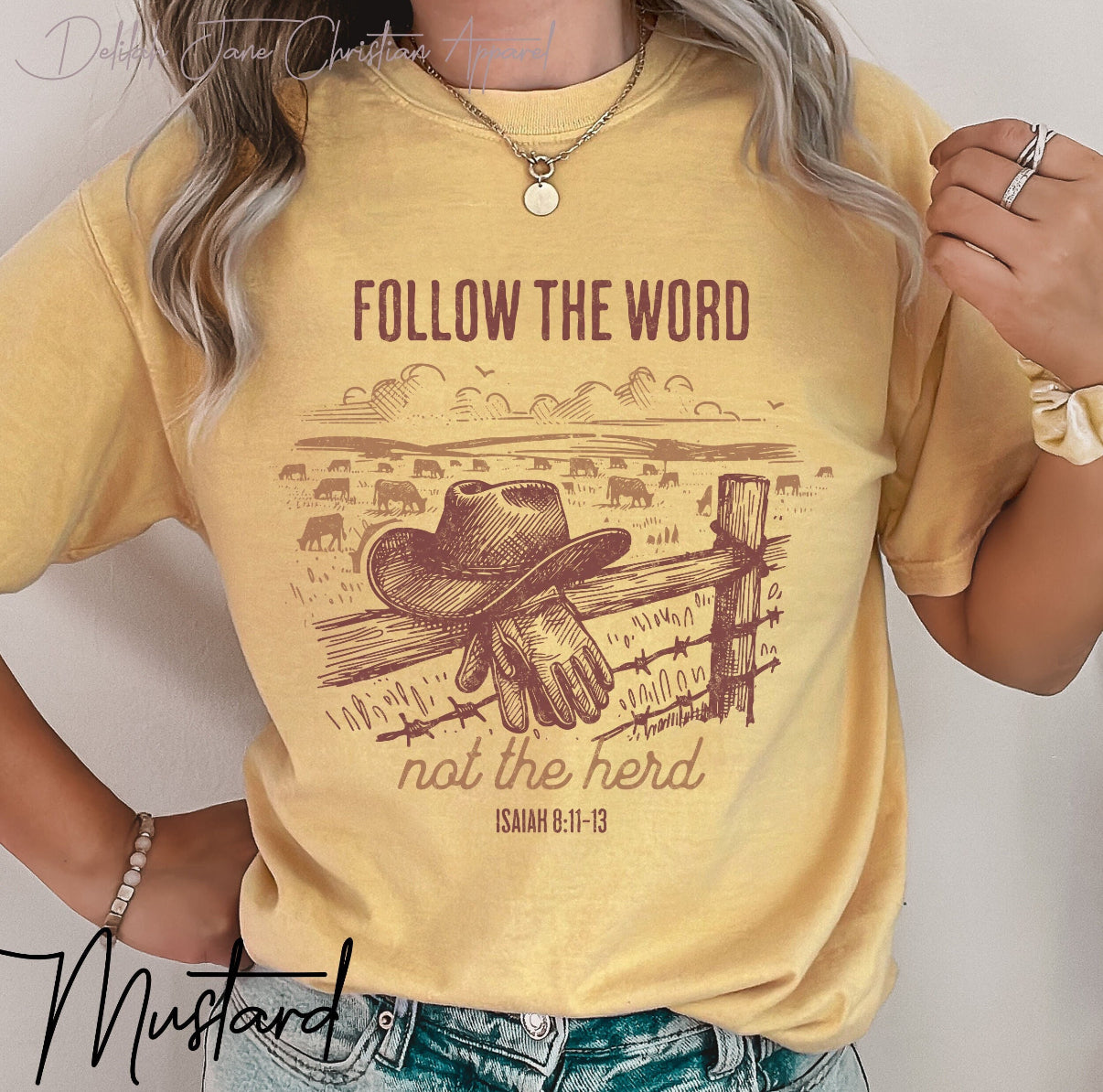 Christian Western T-Shirt – “Follow the Word Not the Herd” Isaiah 8:11–13 Bible Verse Graphic Tee, Western Christian Shirt, Scripture Tee, Christian Apparel For Country Girls
