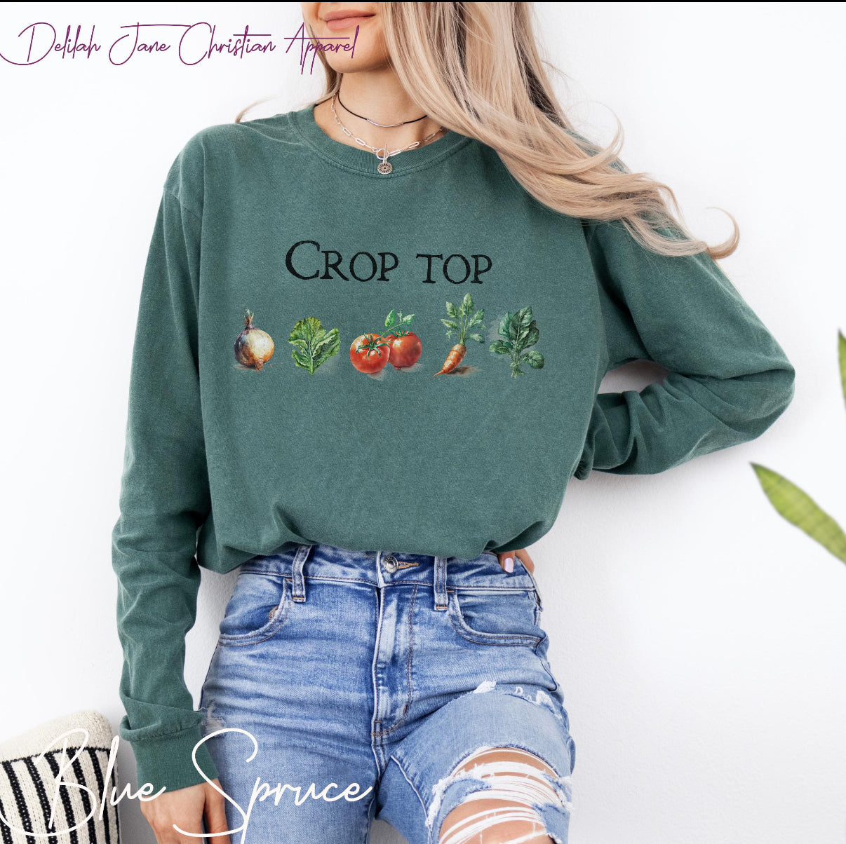 Funny Gardening Sweatshirt – “Crop Top” Vegetable Pun Long Sleeve for Gardeners & Homesteaders, Funny Gardening Shirt, Vegetable Tee, Homesteading Shirt, Gift For Gardener