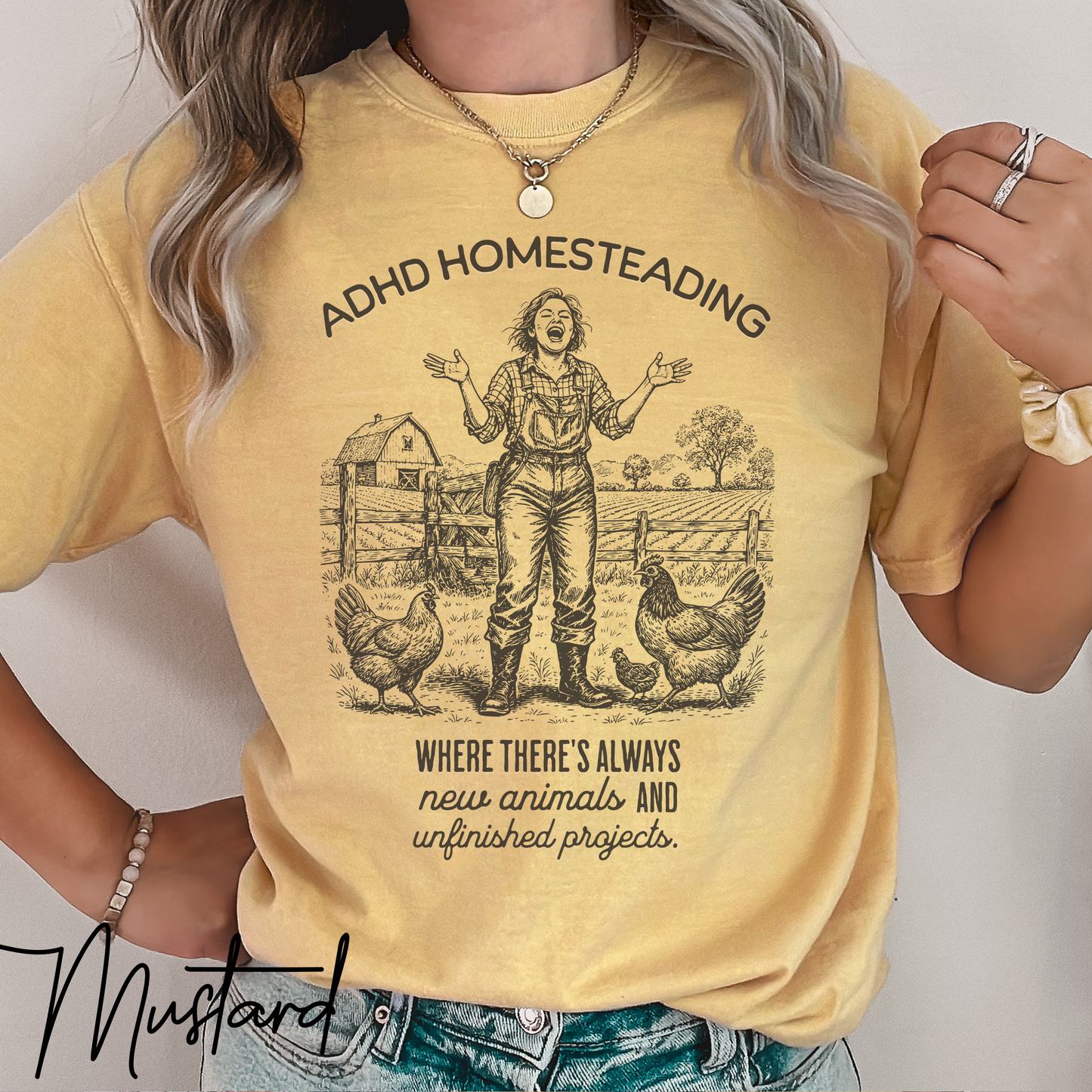 ADHD Homesteading T-Shirt – Funny Farm Life Graphic Tee for Homesteaders & Animal Lovers (Comfort Colors) Funny Homestead Shirt, Farm Girl Western Graphic Tee, Animal Lover T-Shirt, Gift For Farmer