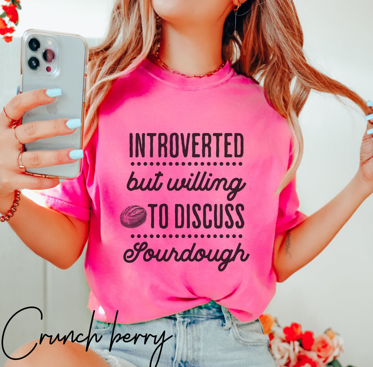 Funny Sourdough T-Shirt – “Introverted But Willing to Discuss Sourdough” Baking & Homestead Graphic Tee, Sourdough Shirt, Funny Bread Maker Shirt, Baker Gift, Homesteader Shirt