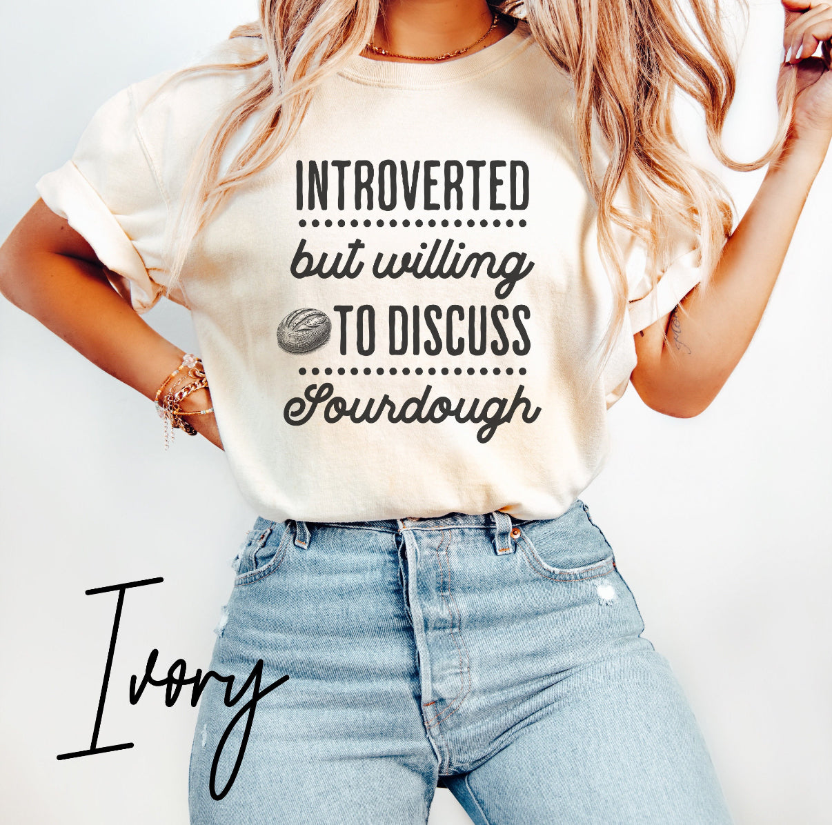 Funny Sourdough T-Shirt – “Introverted But Willing to Discuss Sourdough” Baking & Homestead Graphic Tee, Sourdough Shirt, Funny Bread Maker Shirt, Baker Gift, Homesteader Shirt
