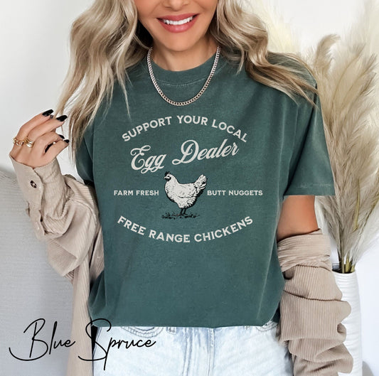Support Your Local Egg Dealer Farm Fresh Free Range Butt Nuggets Graphic Tee, Funny Chicken T-Shirt, Crazy Chicken Lady Shirt, Egg Dealer Tee, Poultry Lover Gift, Chicken Farmer Gift