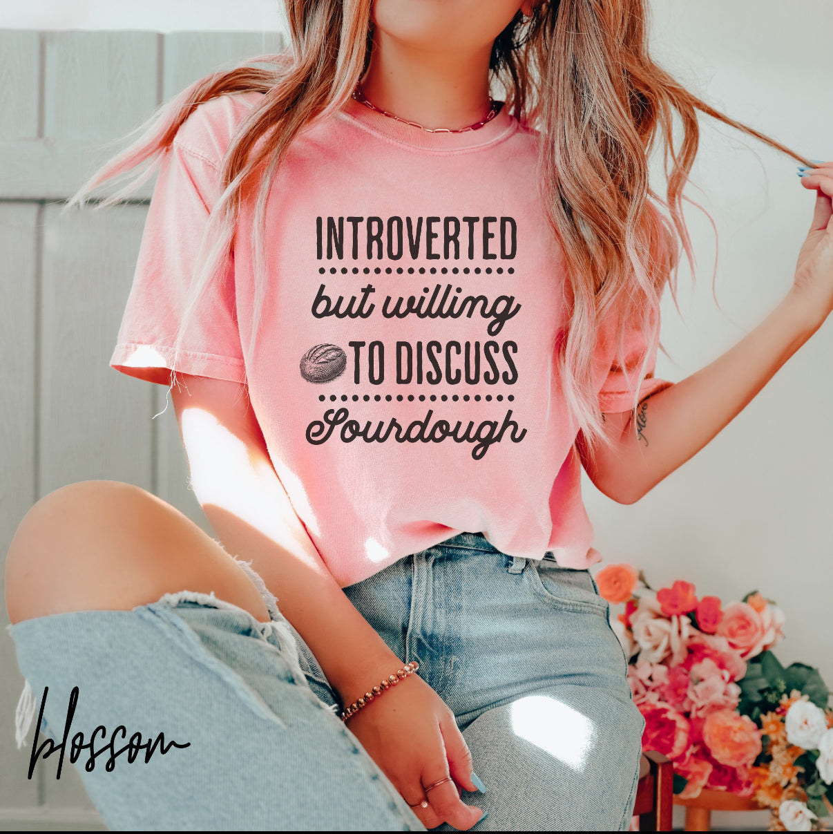 Funny Sourdough T-Shirt – “Introverted But Willing to Discuss Sourdough” Baking & Homestead Graphic Tee, Sourdough Shirt, Funny Bread Maker Shirt, Baker Gift, Homesteader Shirt