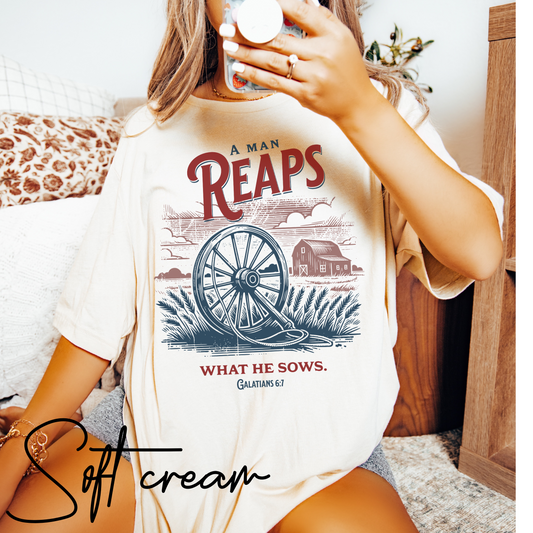 Christian Homestead T-Shirt – “A Man Reaps What He Sows” Galatians 6:7 Bible Verse Farm Graphic Tee, Homesteading T-Shirt, Farming Shirt For Men, Gift For Christian Men